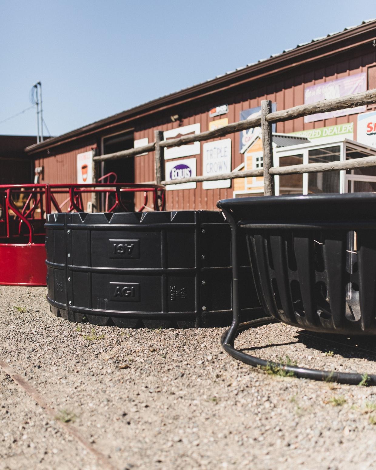 hay feeders in front of store
